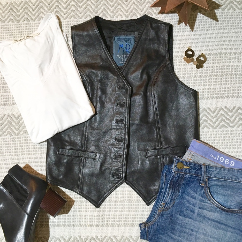 Italian Genuine Leather Black Moda In Pelle Vest